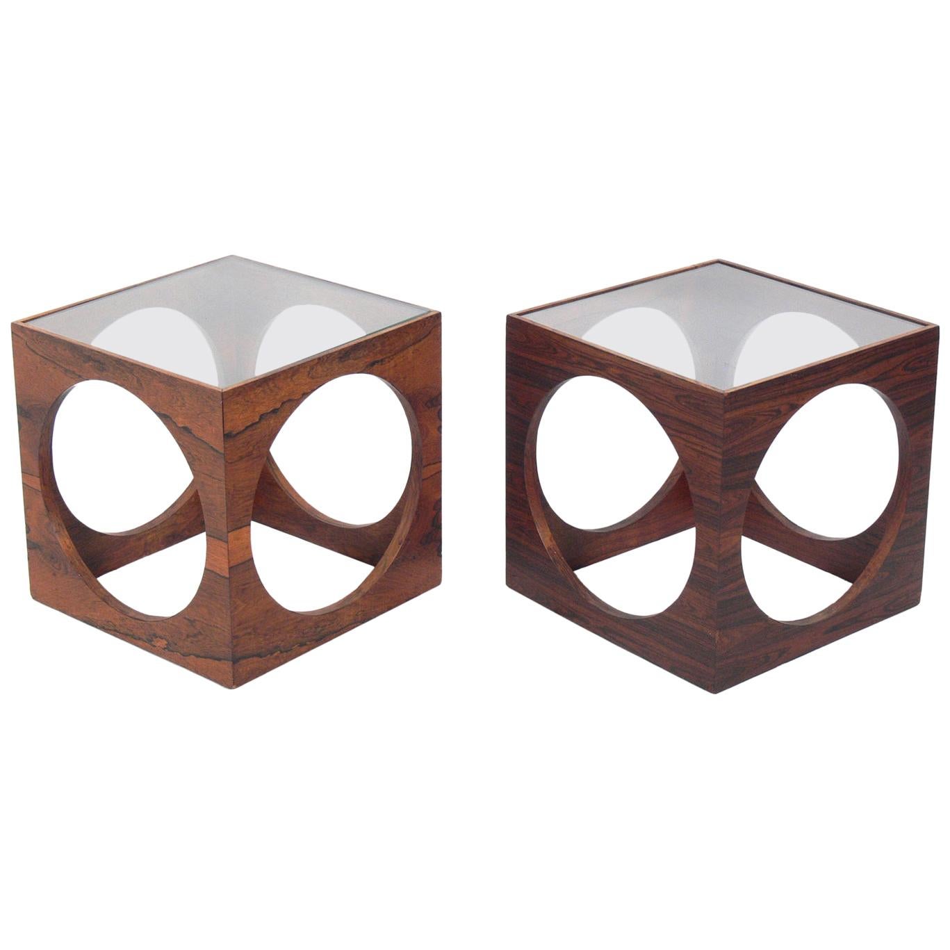 Pair of Danish Modern Rosewood Circle End Tables