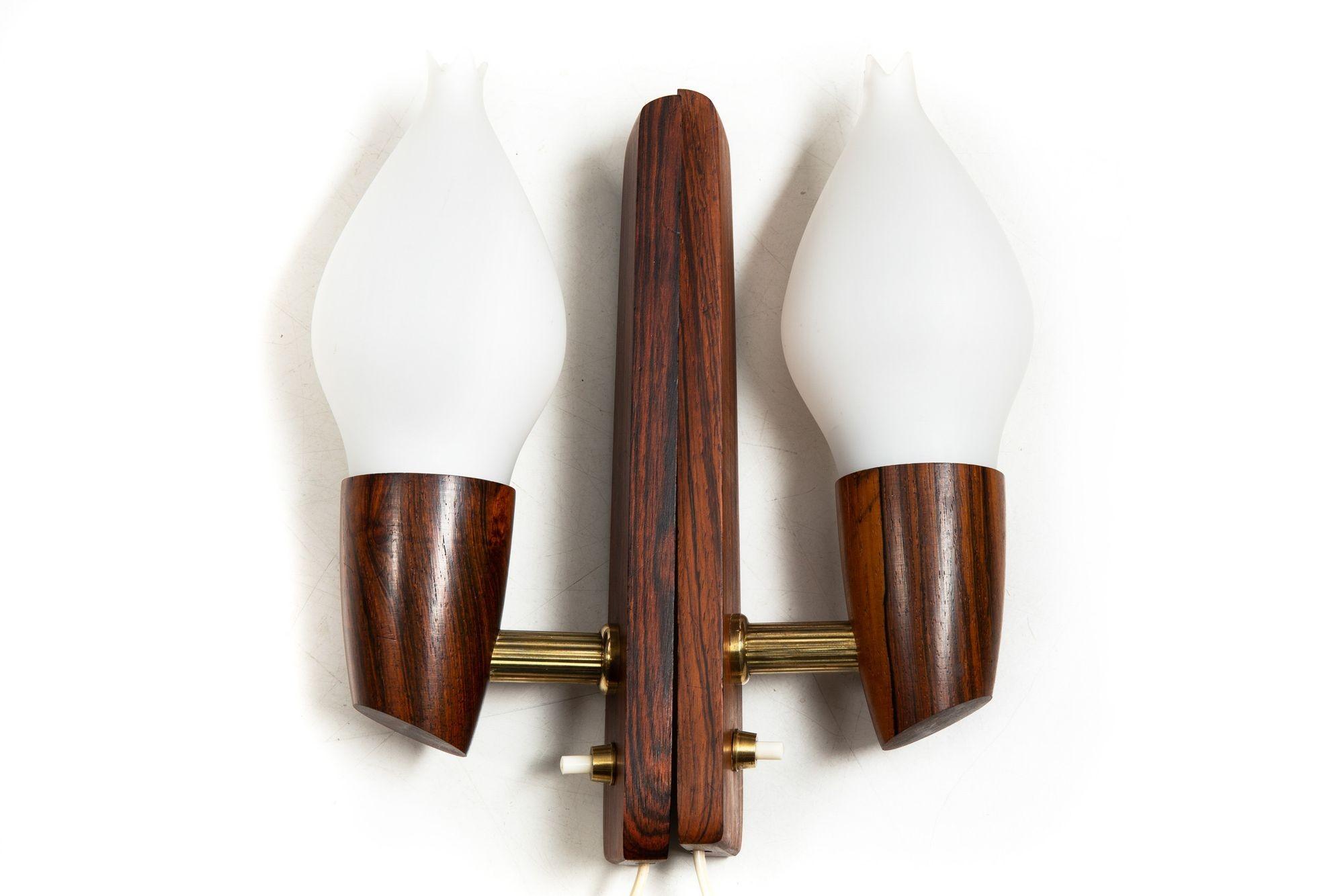 Pair of Danish Modern Rosewood Wall Sconces by Vitrika circa 1970s In Good Condition For Sale In Shippensburg, PA