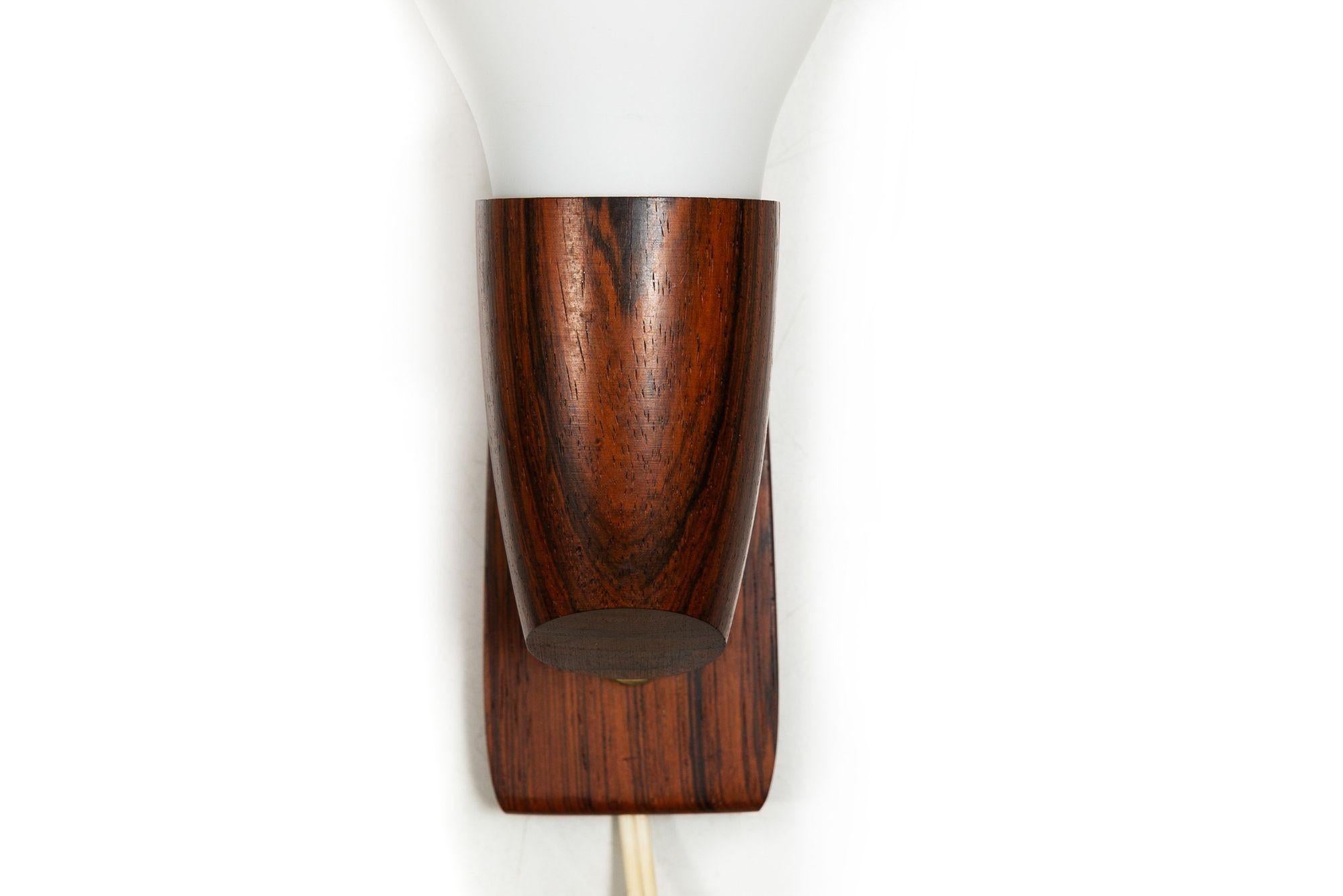 Glass Pair of Danish Modern Rosewood Wall Sconces by Vitrika circa 1970s For Sale