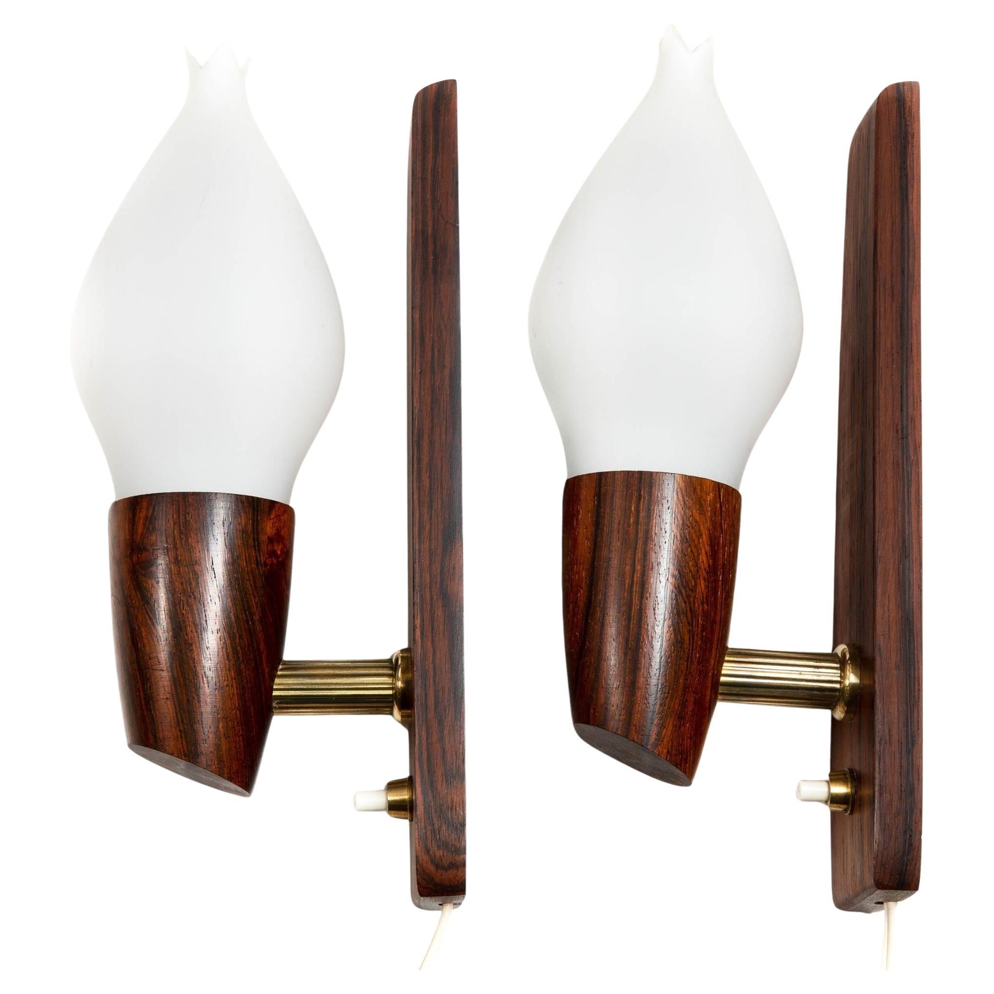 Pair of Danish Modern Rosewood Wall Sconces by Vitrika circa 1970s For Sale