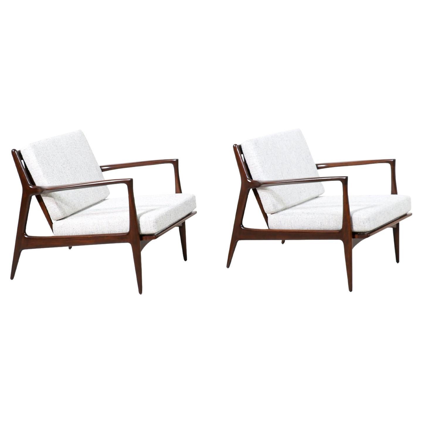 Pair of Danish Modern Sculpted Lounge Chairs by Ib Kofod-Larsen For Sale