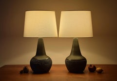 Coppia di lampade da tavolo moderne danesi in ceramica blu Søholm di Einar Johansen, anni '60