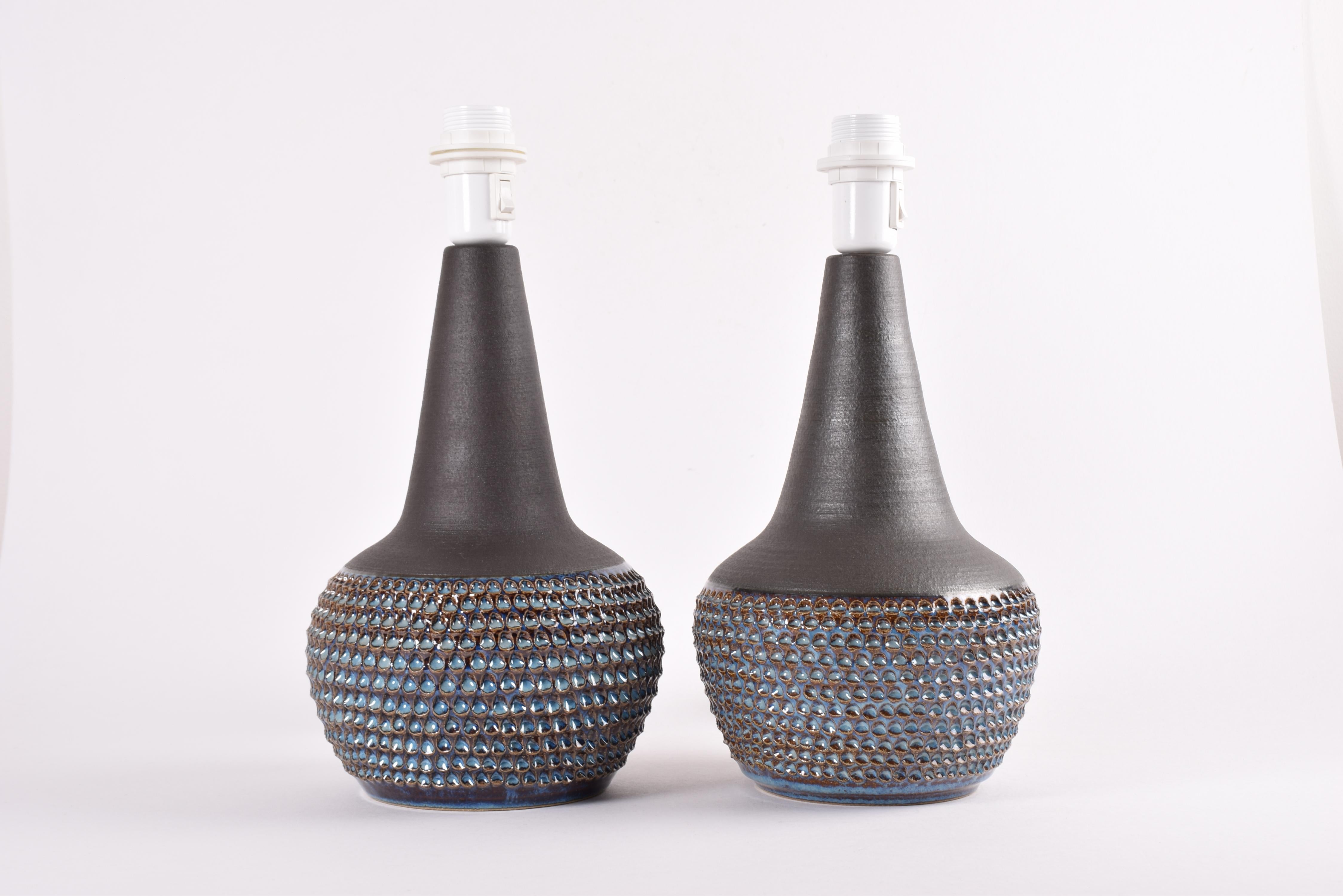 Scandinavian Modern Pair of Danish Modern Søholm Blue Ceramic Table Lamps by Einar Johansen, 1960s For Sale
