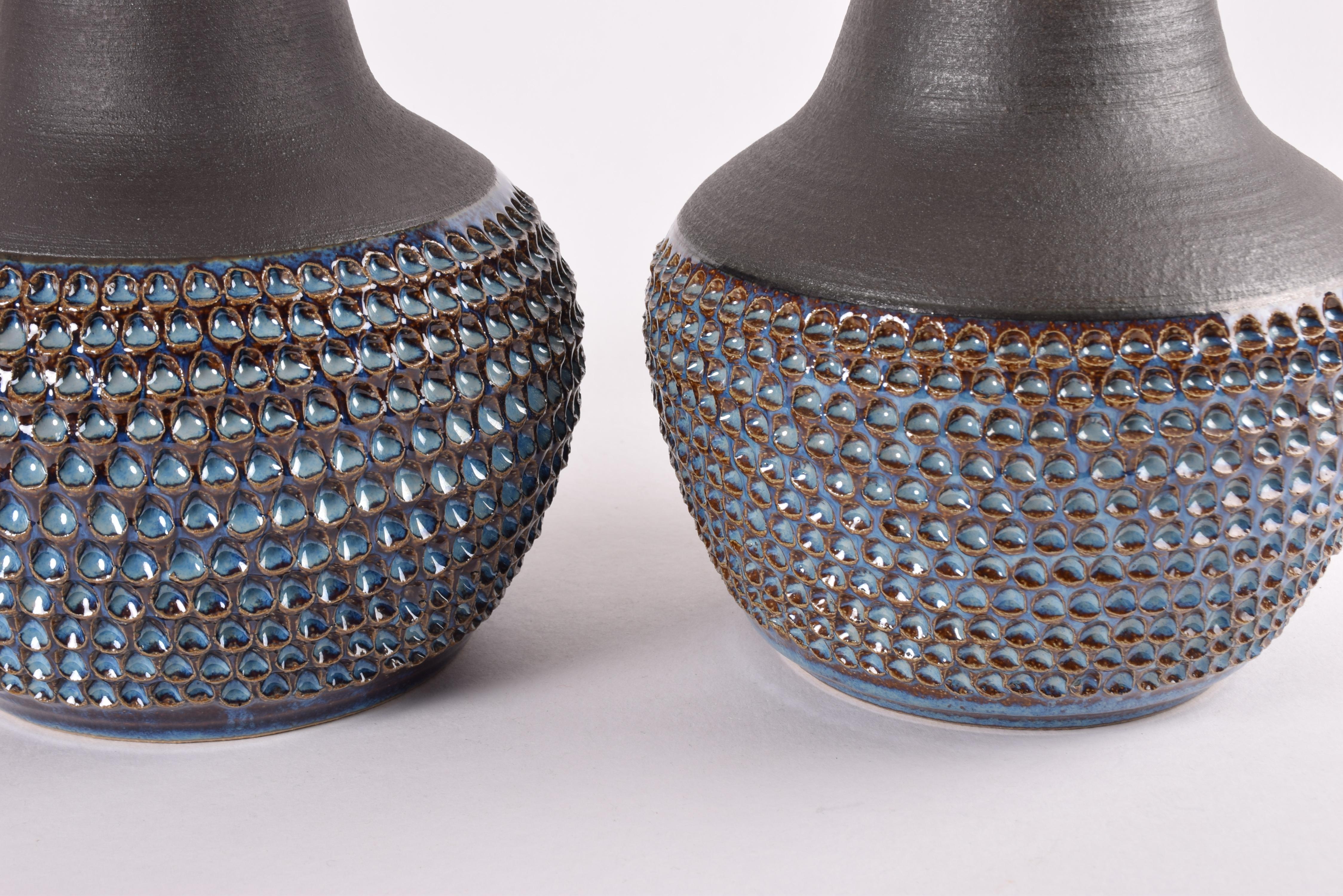 Pair of Danish Modern Søholm Blue Ceramic Table Lamps by Einar Johansen, 1960s In Good Condition For Sale In Aarhus C, DK