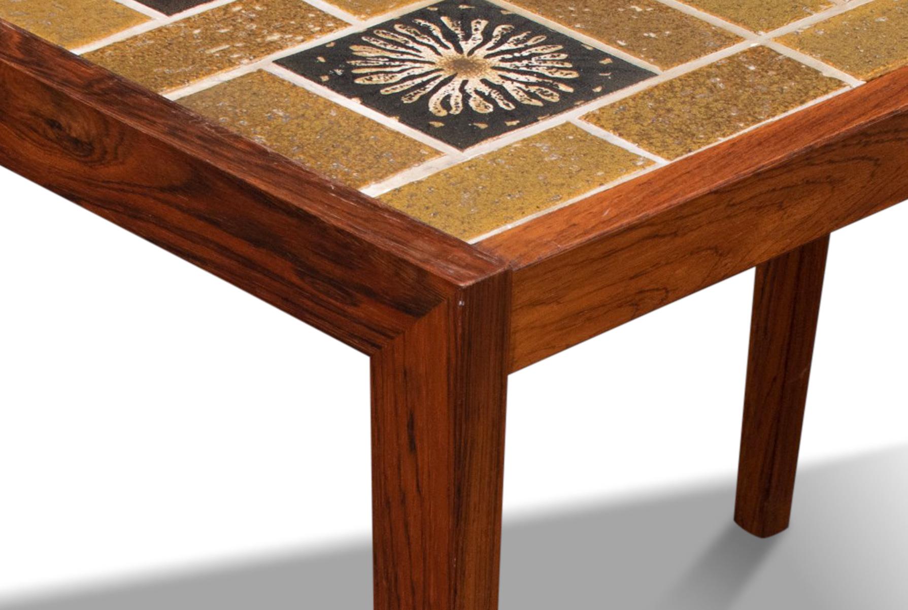 Mid-Century Modern Pair of Danish Modern Side Tables in Rosewood + Tile For Sale