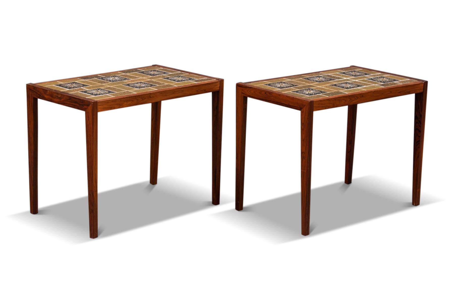 Pair of Danish Modern Side Tables in Rosewood + Tile In Good Condition For Sale In Berkeley, CA
