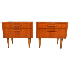 Pair of danish modern single drawer teak nightstands with lower cabinet