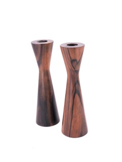 Pair of Danish Modern Solid Rosewood Candlesticks Hand Turned