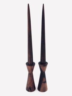 Pair of Danish Modern Solid Rosewood Candlesticks Hand Turned