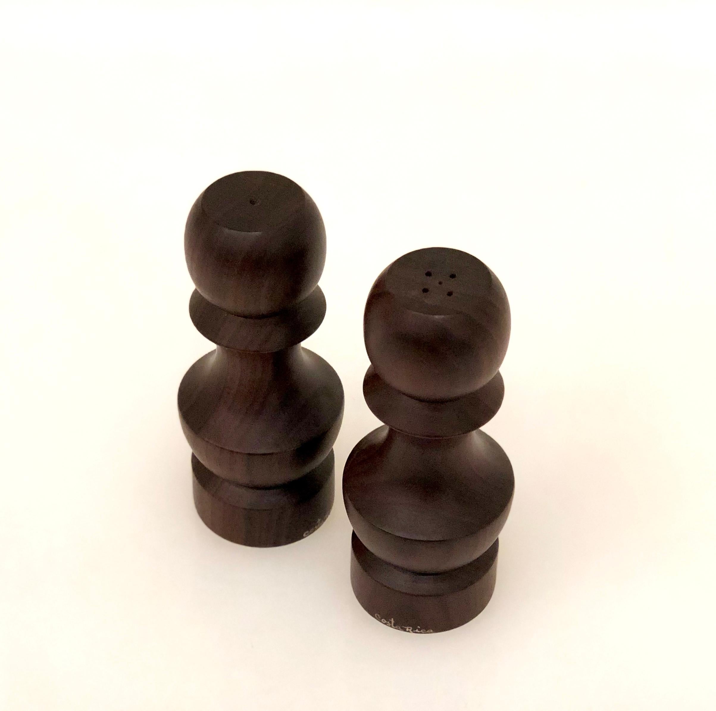 Scandinavian Modern Pair of Danish Modern Solid Rosewood Hand Turned Salt and Pepper Shakers For Sale