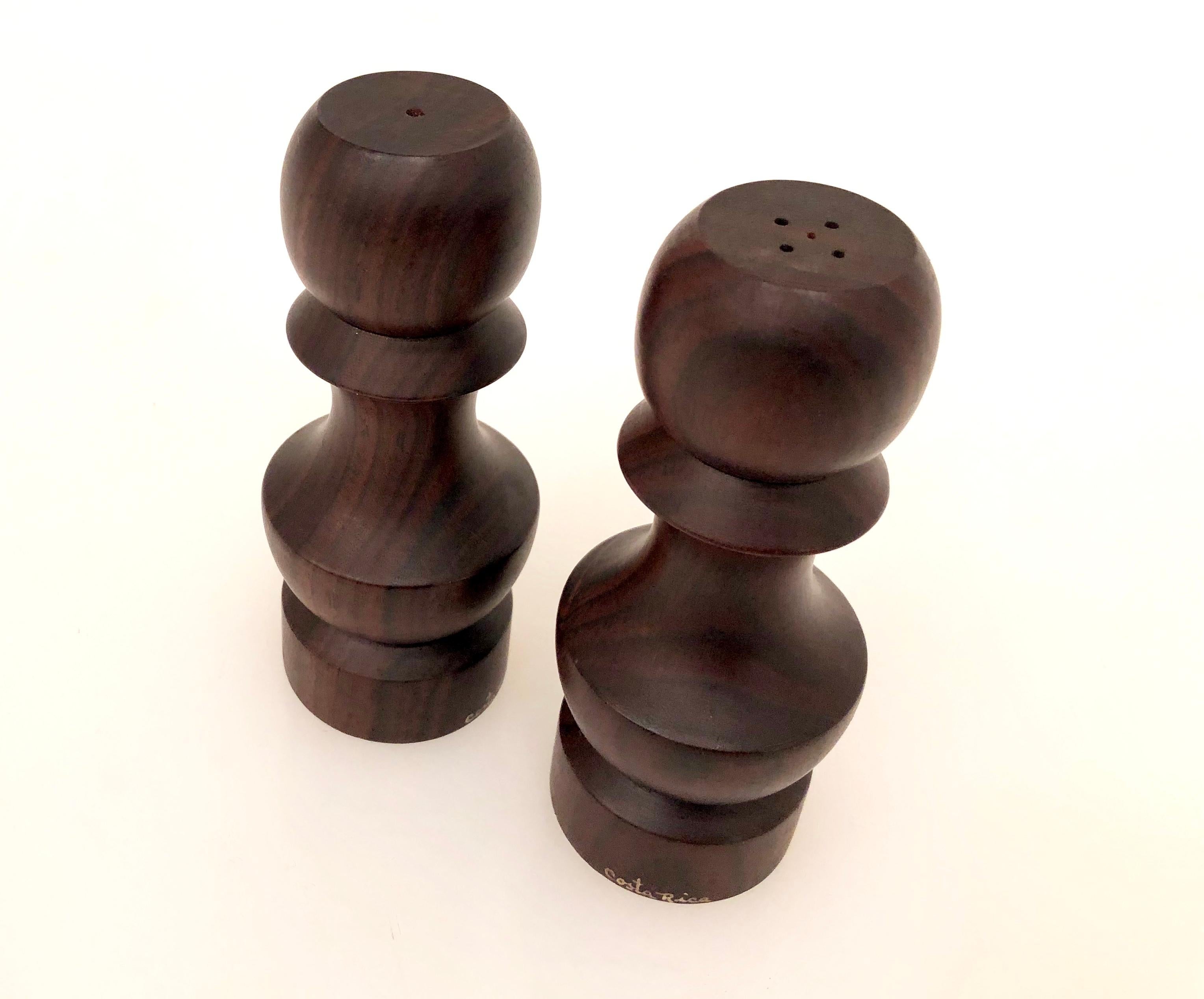 Costa Rican Pair of Danish Modern Solid Rosewood Hand Turned Salt and Pepper Shakers For Sale
