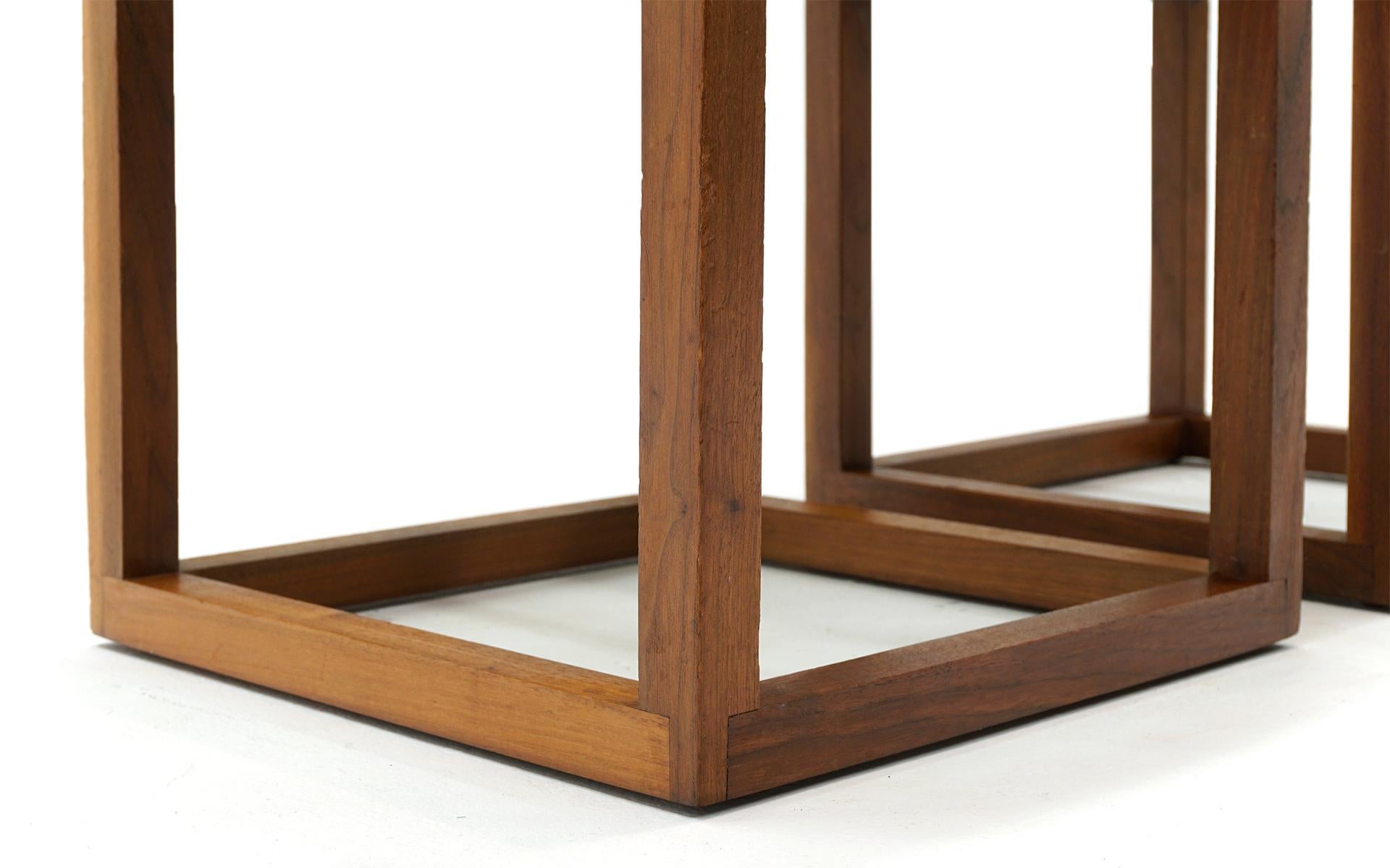 Mid-20th Century Pair of Danish Modern Solid Teak and Grey Glass Side Tables