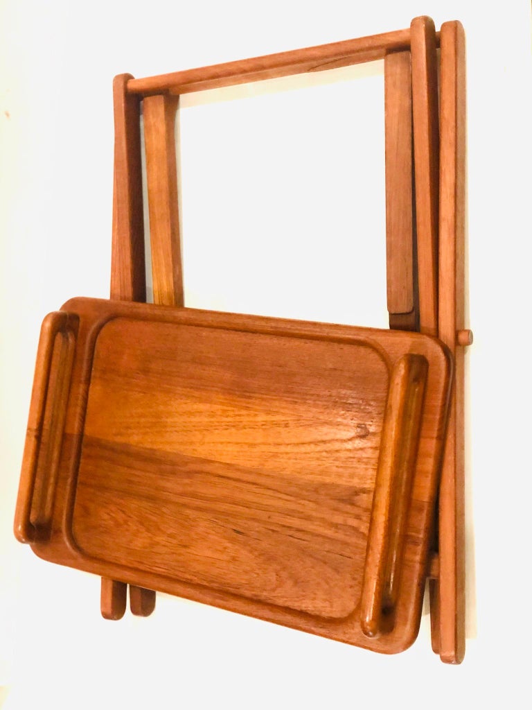 Pair of Danish Modern Solid Teak Folding TV Trays / Tables at 1stDibs