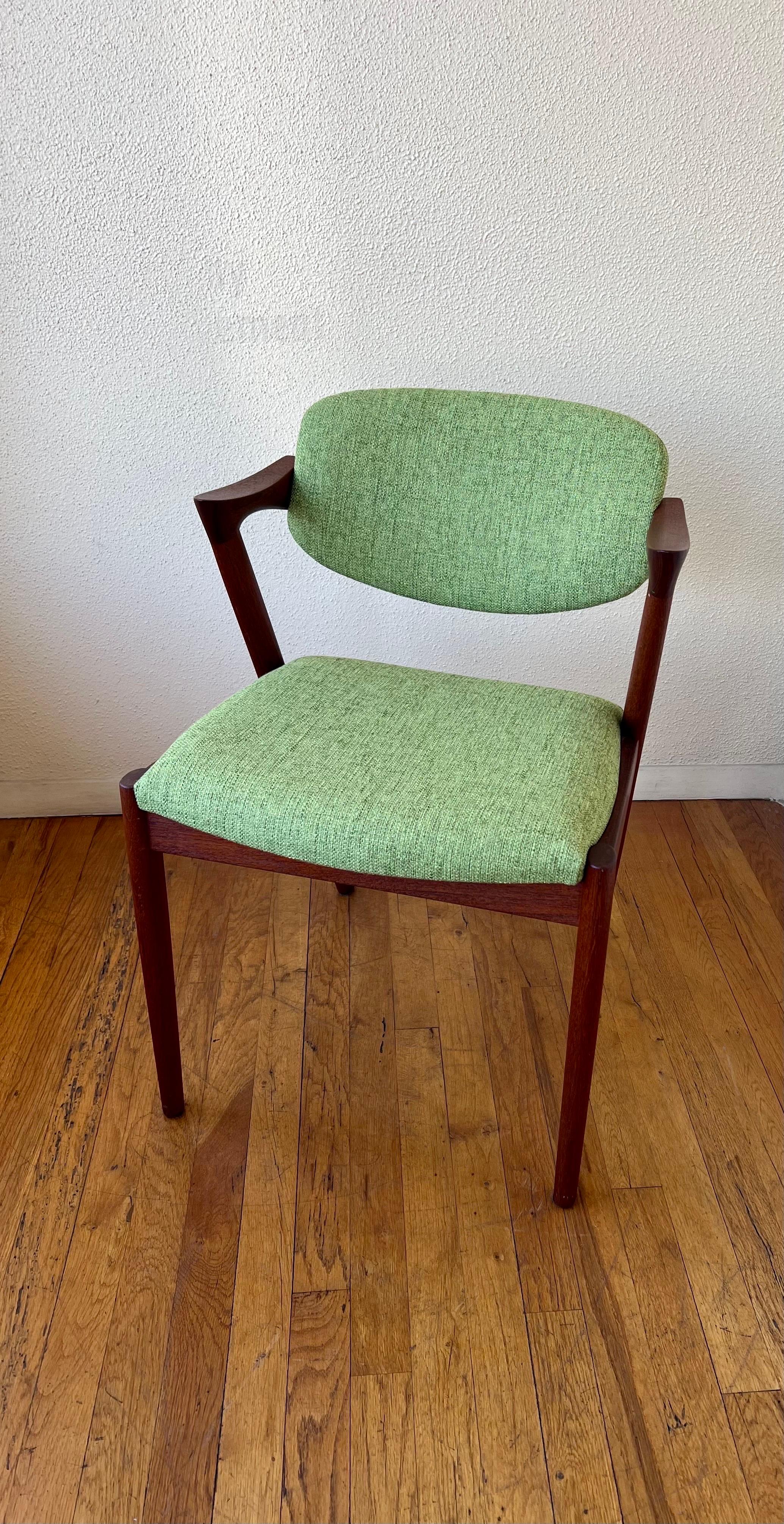 Upholstery Pair of Danish Modern Solid Teak Restored Kai Kristiansen Model 42 Chairs