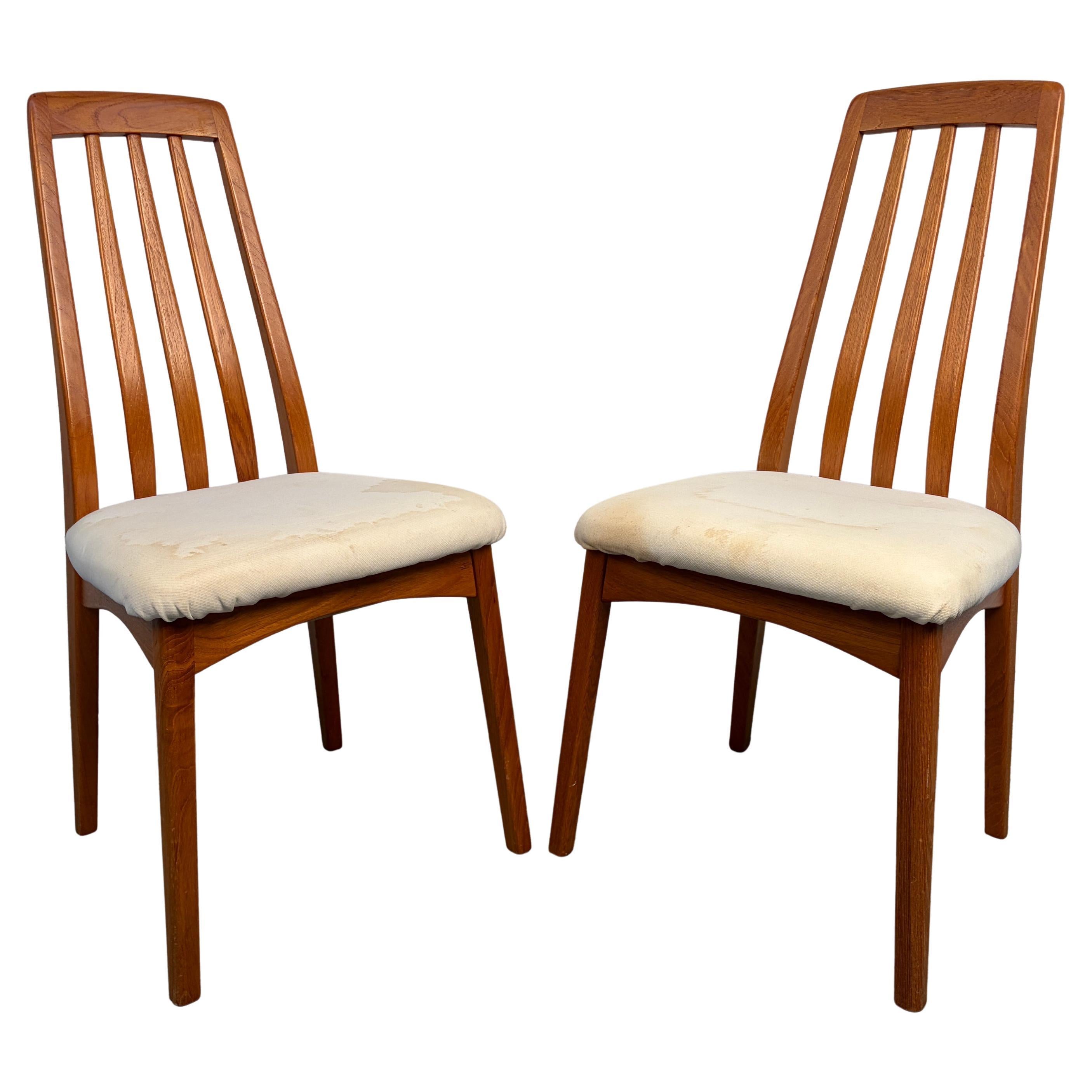 Pair of Danish Modern Solid Teak Tall Back Dining Chairs