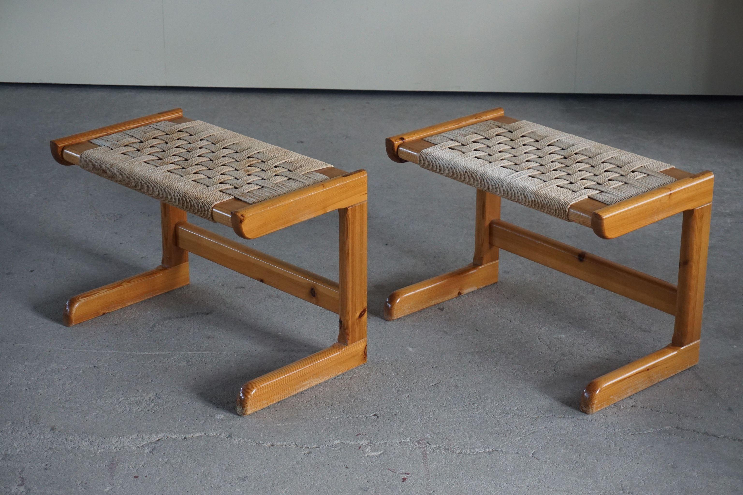 Pair of Danish Modern Stools in Paper Cord and Solid Pine, 1970s 4