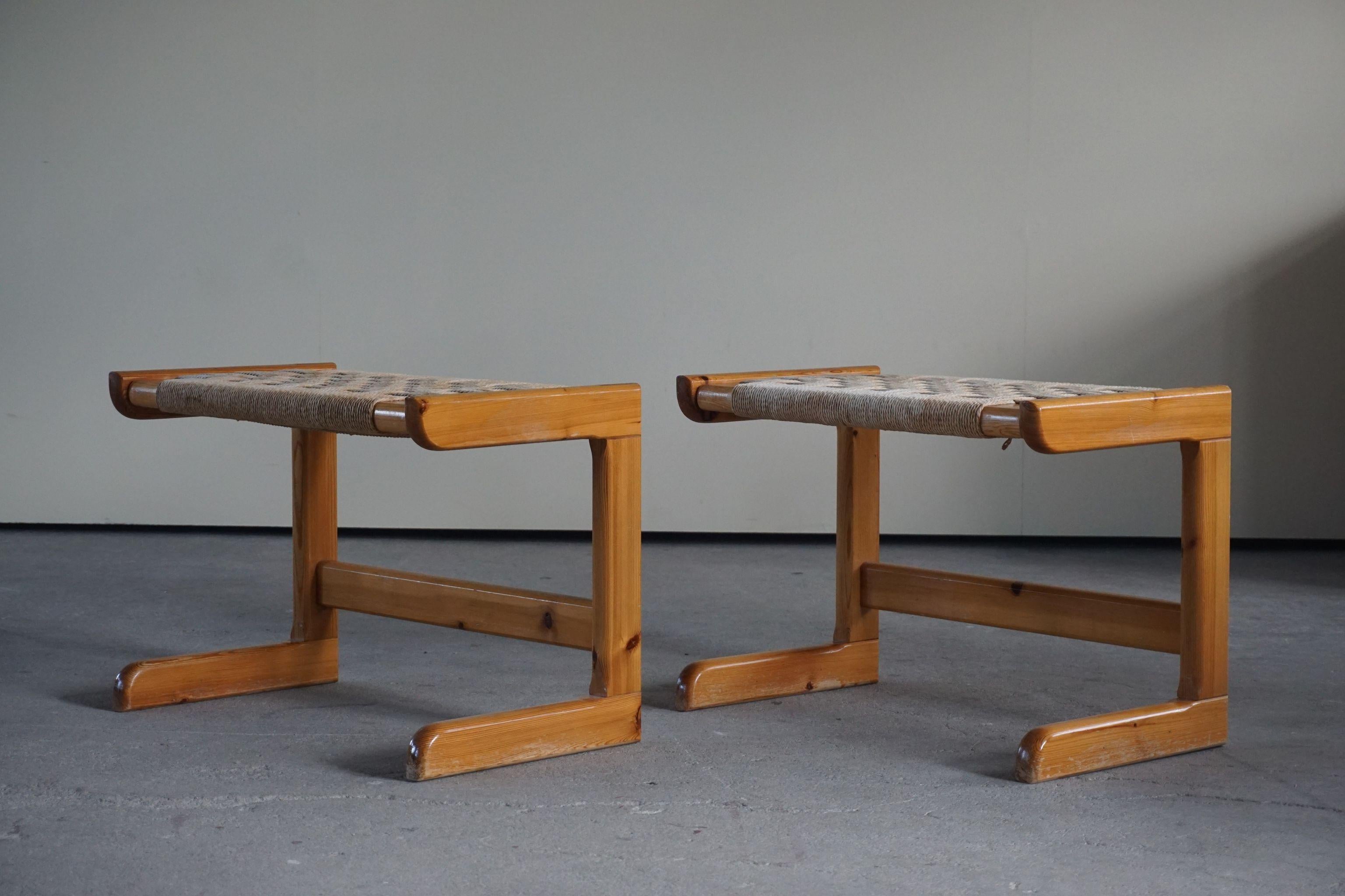 Pair of Danish Modern Stools in Paper Cord and Solid Pine, 1970s 3