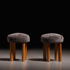 Pair of Danish Modern Stools in Sahara Sheepskin, 1940s