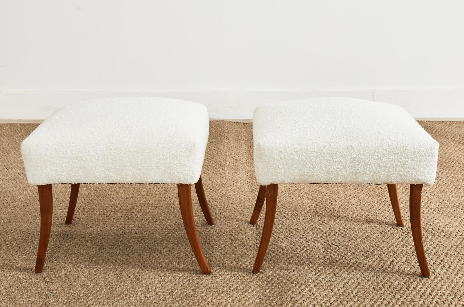 Mid-Century Modern Pair of Danish Modern Style Boucle Footstools