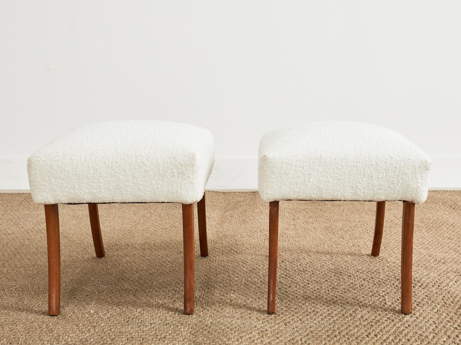 Fabric Pair of Danish Modern Style Boucle Footstools