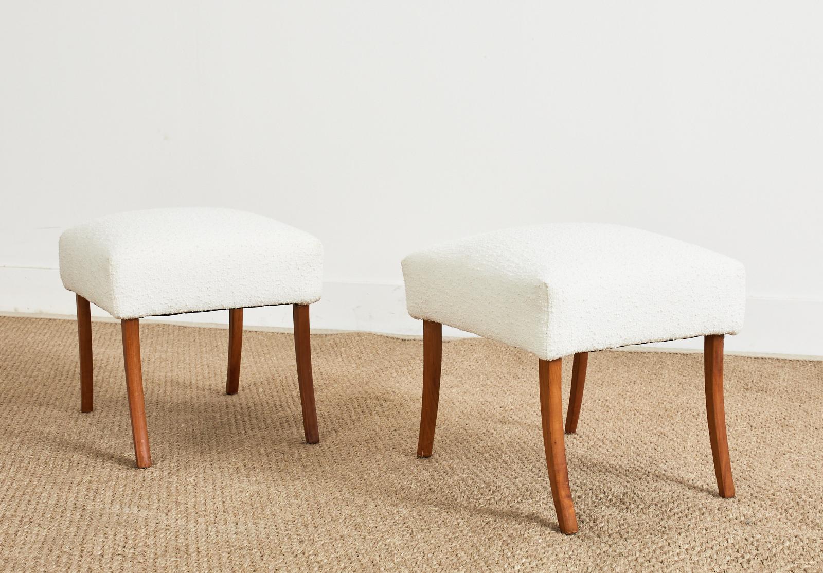 Pair of Danish Modern Style Boucle Footstools 2