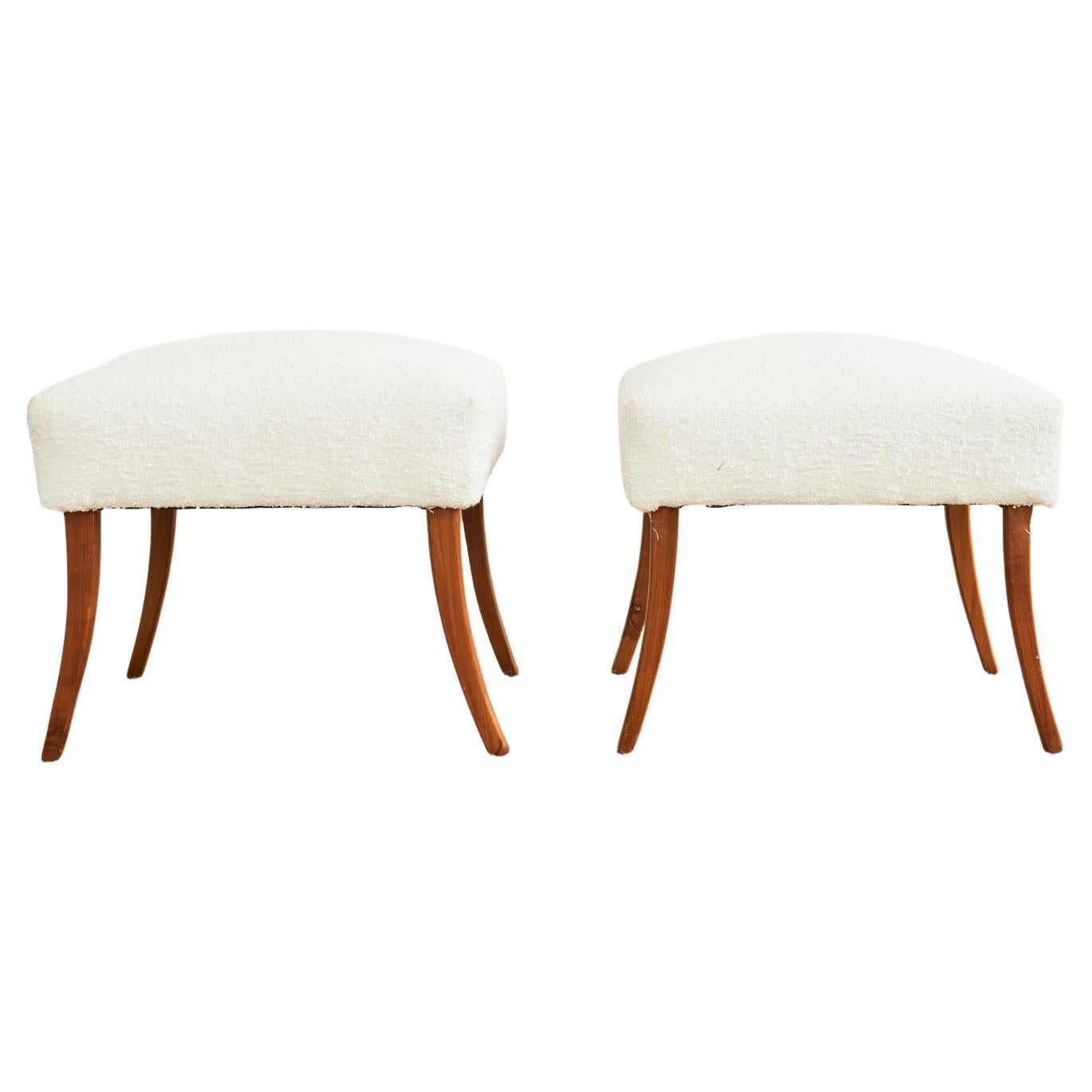 Pair of Danish Modern Style Boucle Footstools