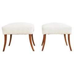 Pair of Danish Modern Style Boucle Footstools