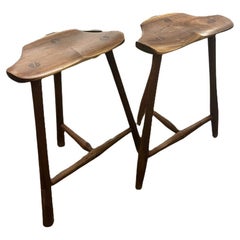 Pair of Danish Modern Style Stools in Walnut