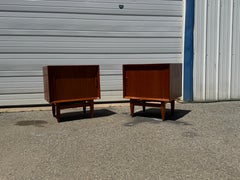 Pair of Danish Modern Sven Age Madsen Tambour Door Teak Nightstands
