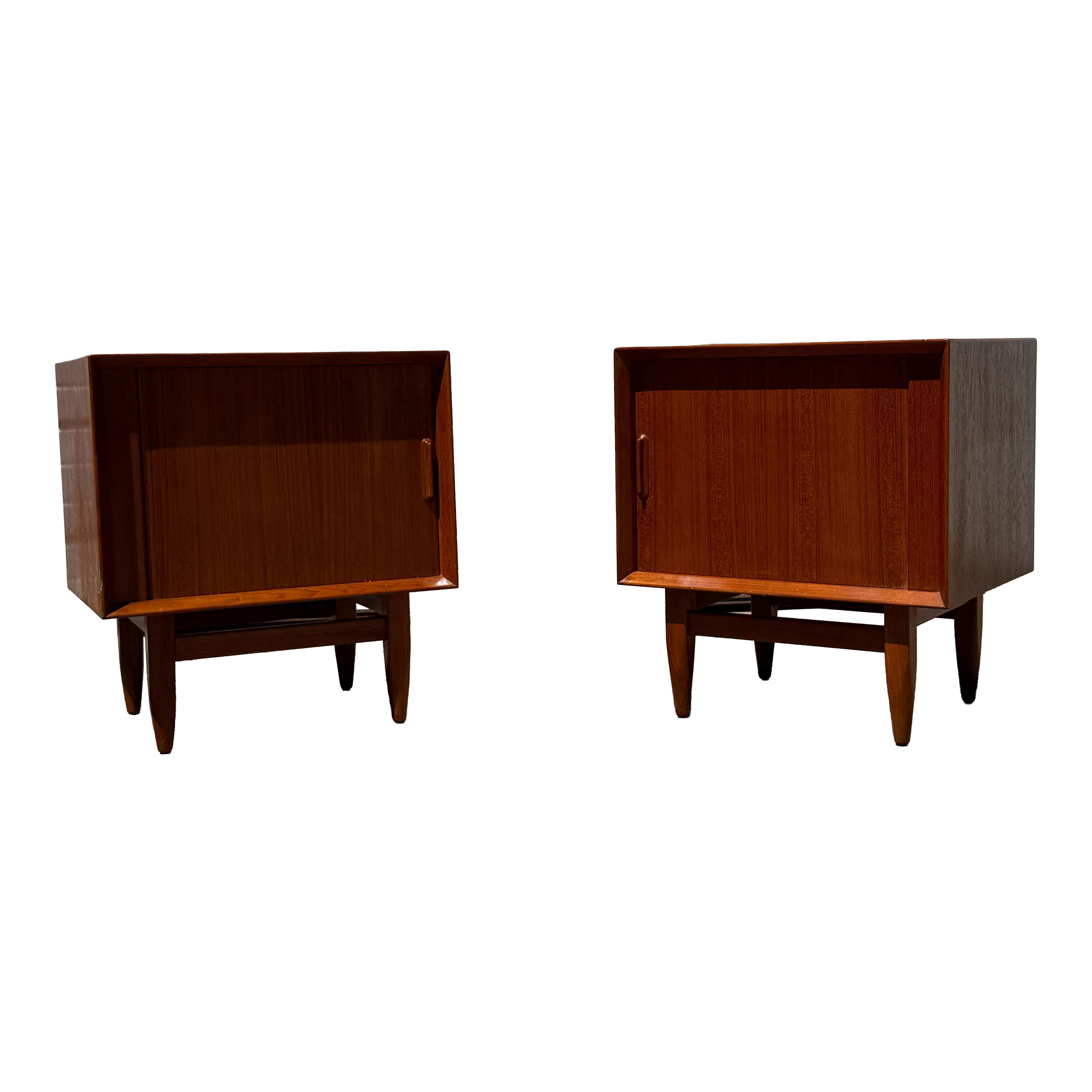 Pair of Danish Modern Sven Age Madsen Tambour Door Teak Nightstands For Sale