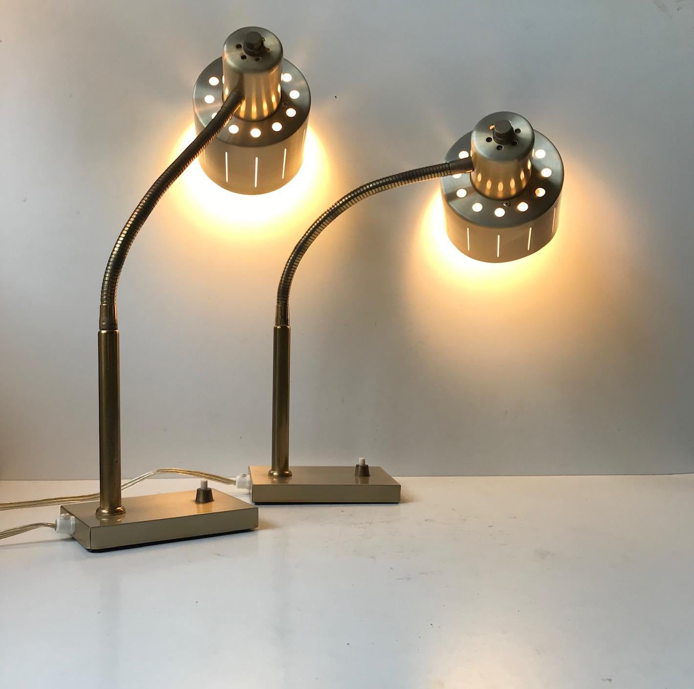 Mid-Century Modern Pair of Danish Modern Table Lamps in Brass by Vitrika, 1960s