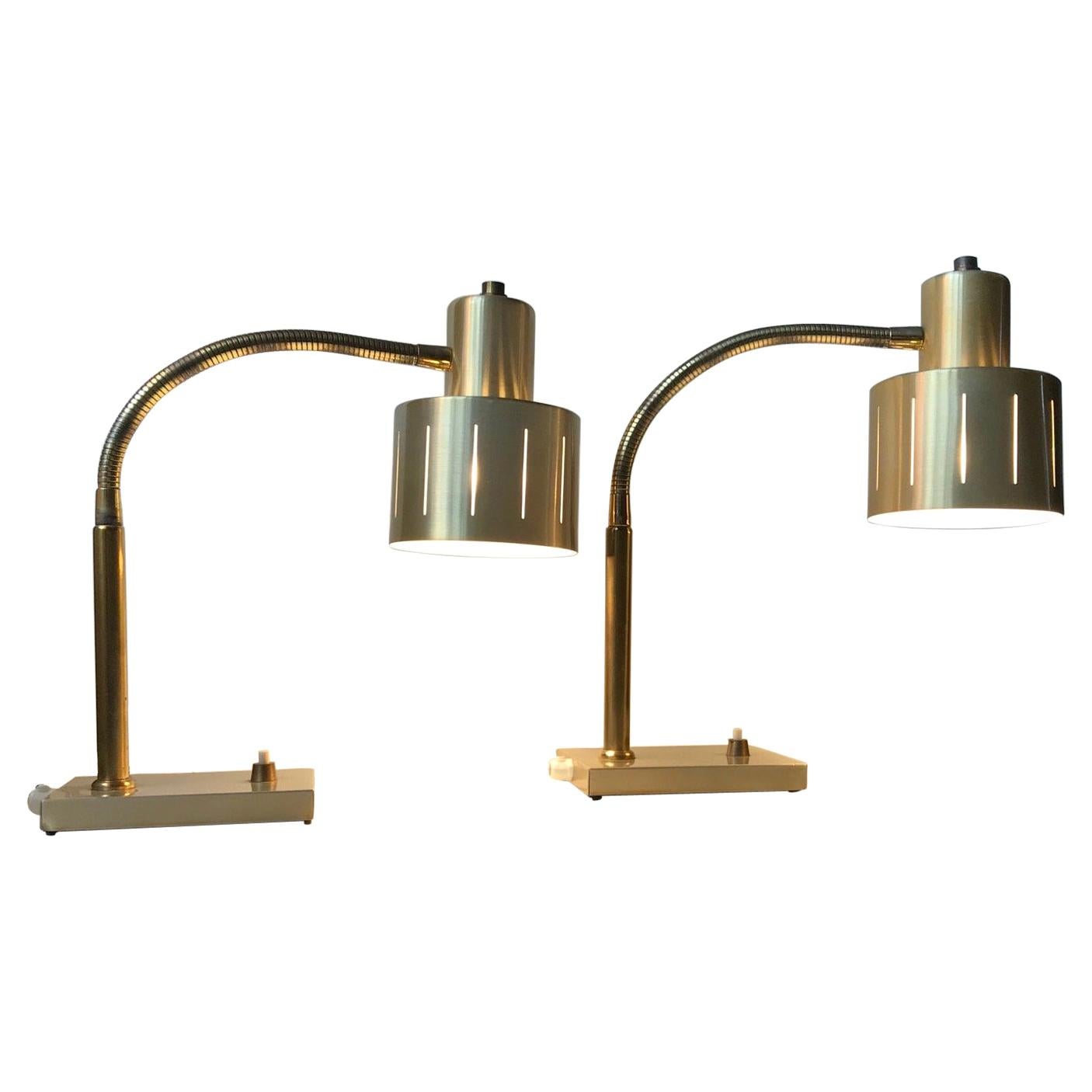 Pair of Danish Modern Table Lamps in Brass by Vitrika, 1960s