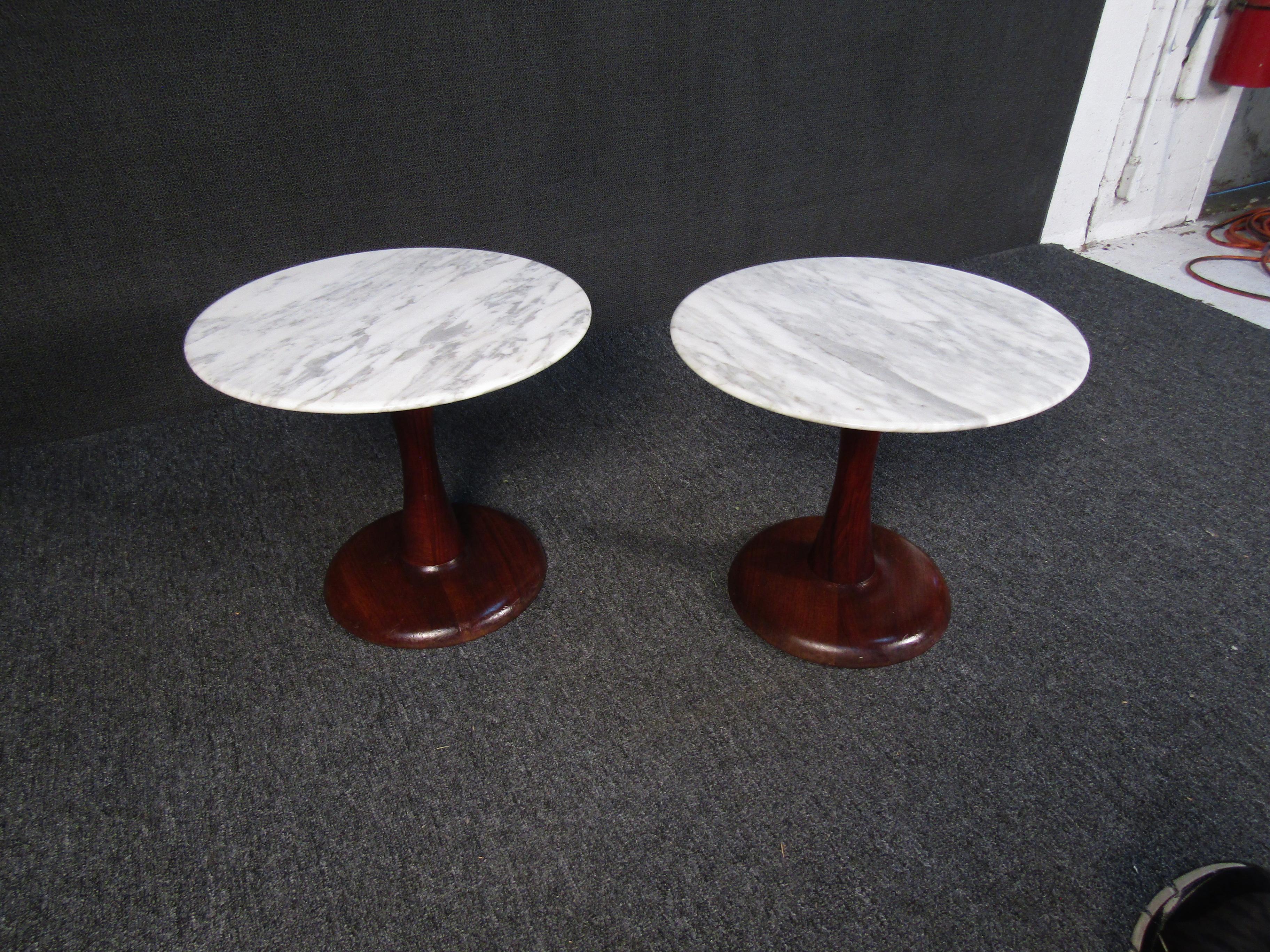 Pair of Danish Modern Tables in Marble and Walnut In Good Condition For Sale In Brooklyn, NY