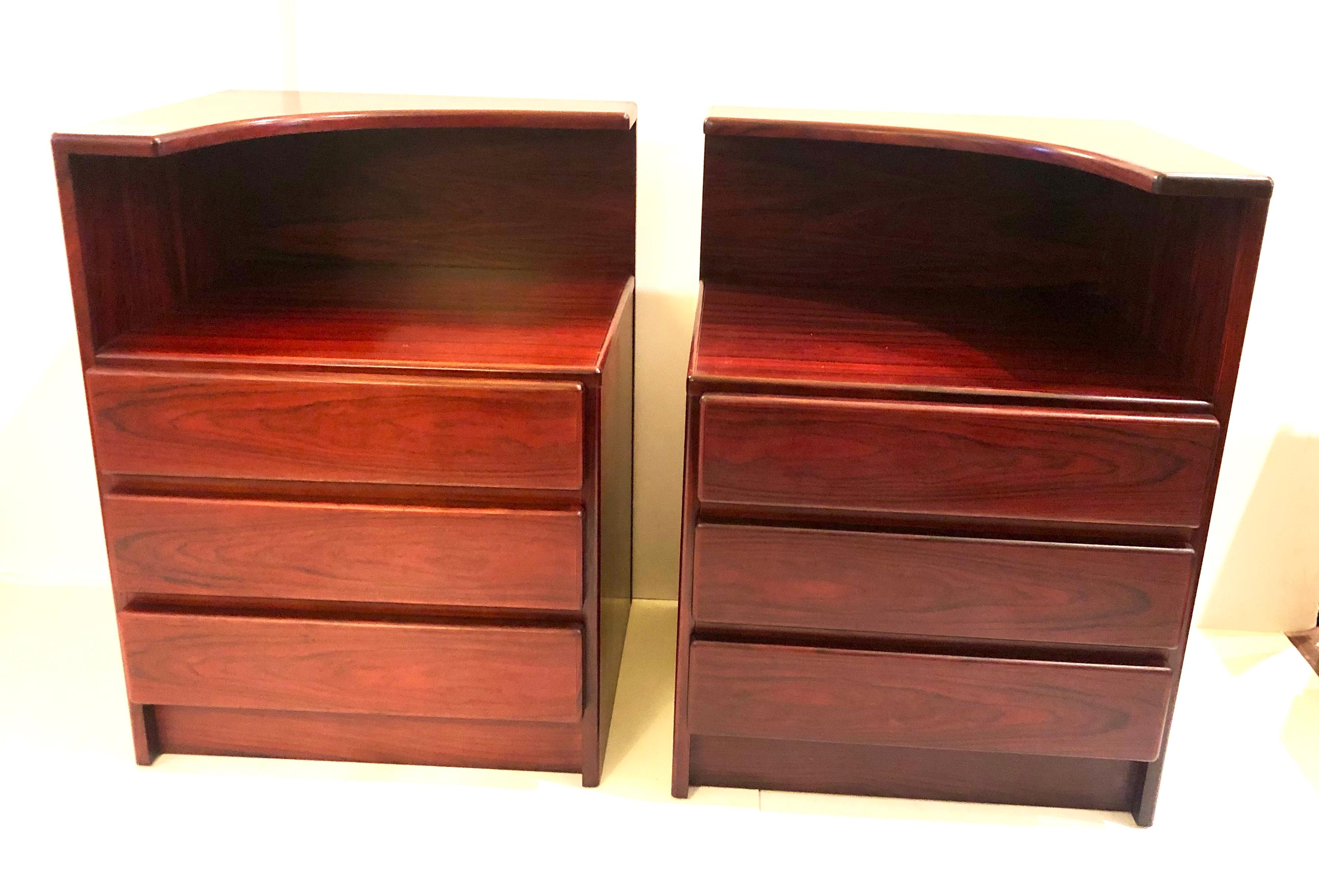 Canadian Pair of Danish Modern Tall Rosewood Night Stands/Tables For Sale
