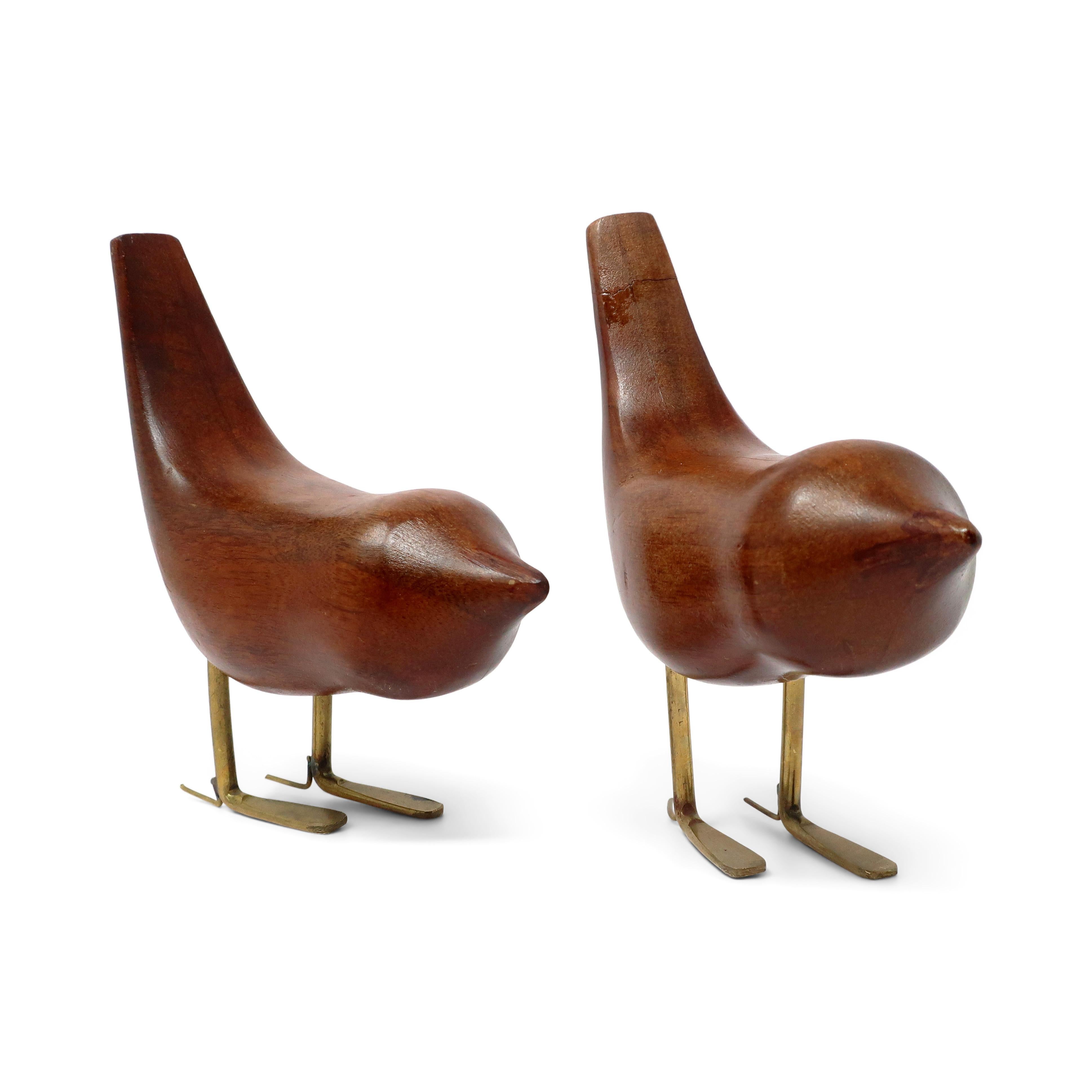 Scandinavian Modern Pair of Danish Modern Teak and Brass Bird Sculptures