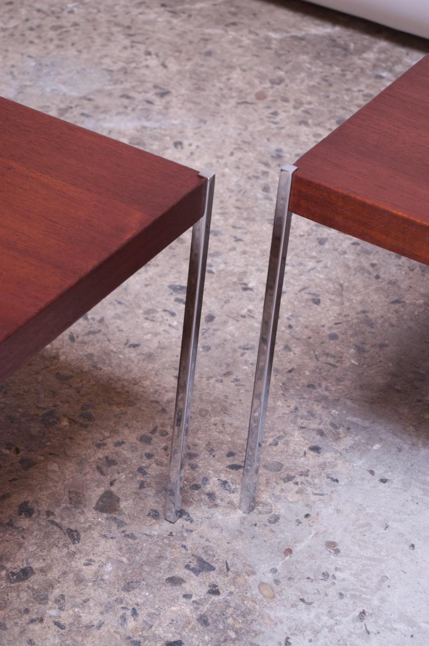 Pair of Danish Modern Teak and Chrome Square Side Tables 7
