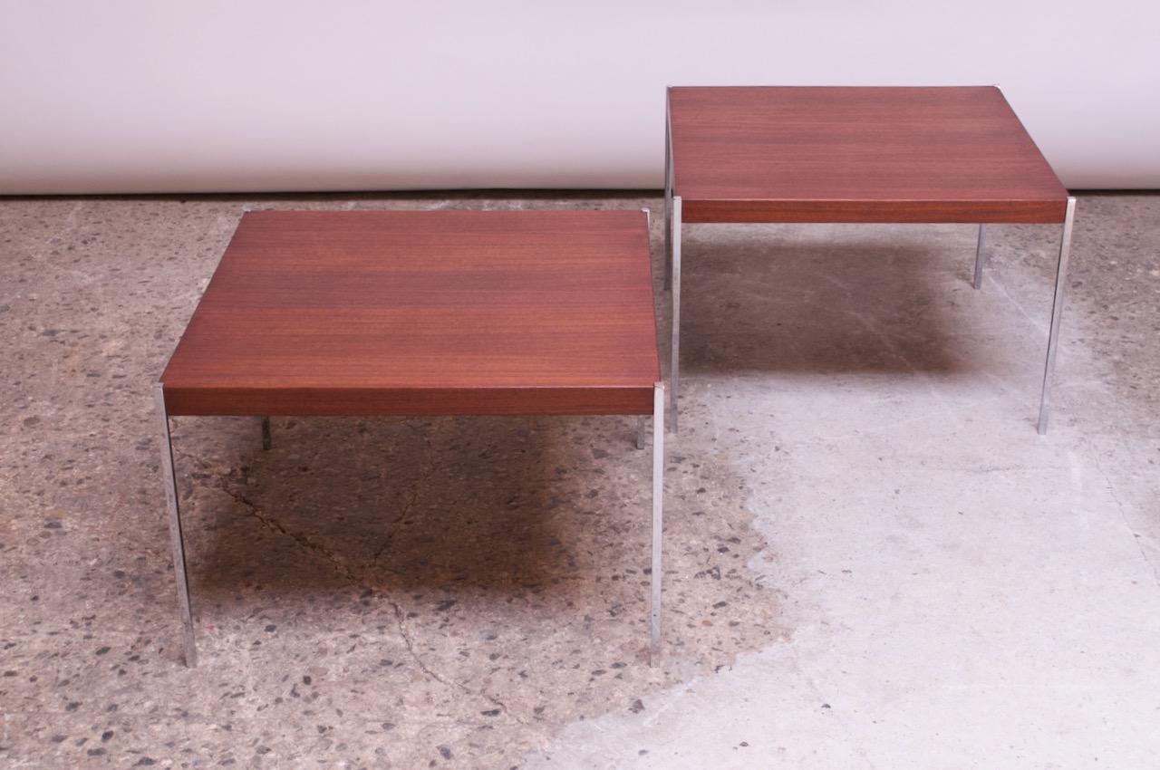 Mid-Century Modern Pair of Danish Modern Teak and Chrome Square Side Tables
