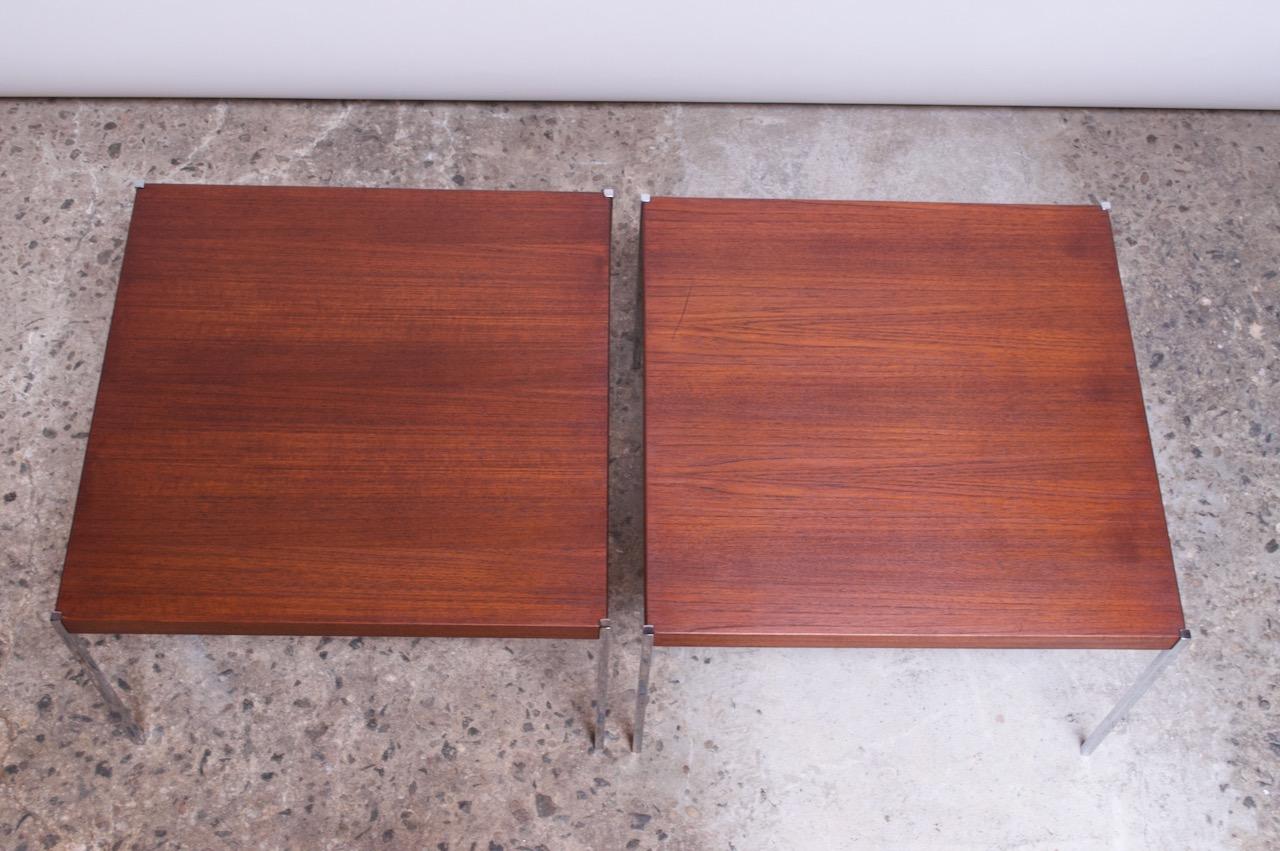 Pair of Danish Modern Teak and Chrome Square Side Tables In Good Condition In Brooklyn, NY