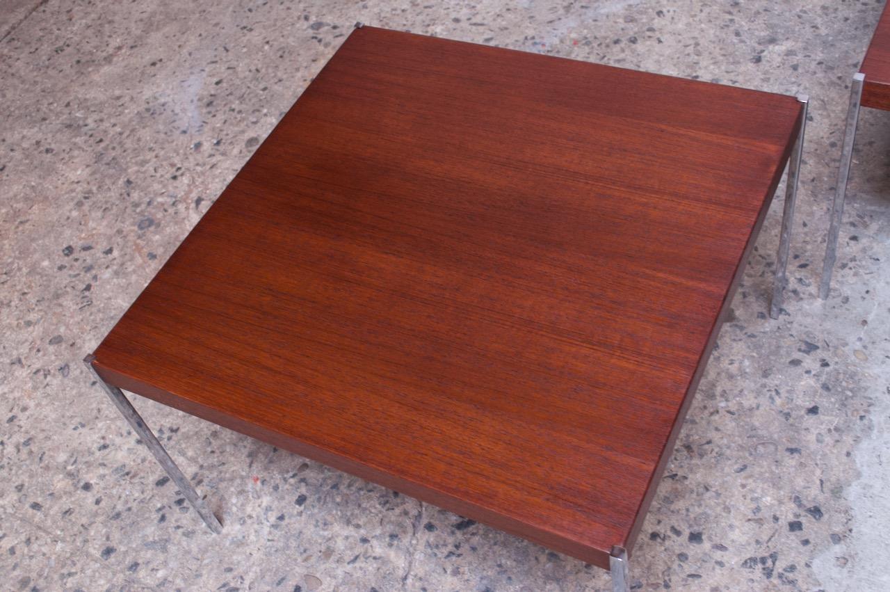 Mid-20th Century Pair of Danish Modern Teak and Chrome Square Side Tables