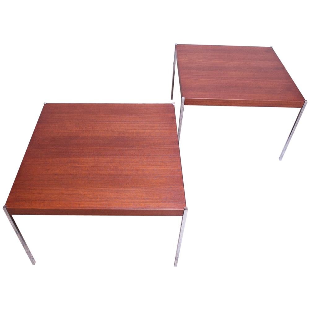 Pair of Danish Modern Teak and Chrome Square Side Tables
