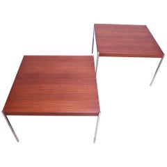 Pair of Danish Modern Teak and Chrome Square Side Tables