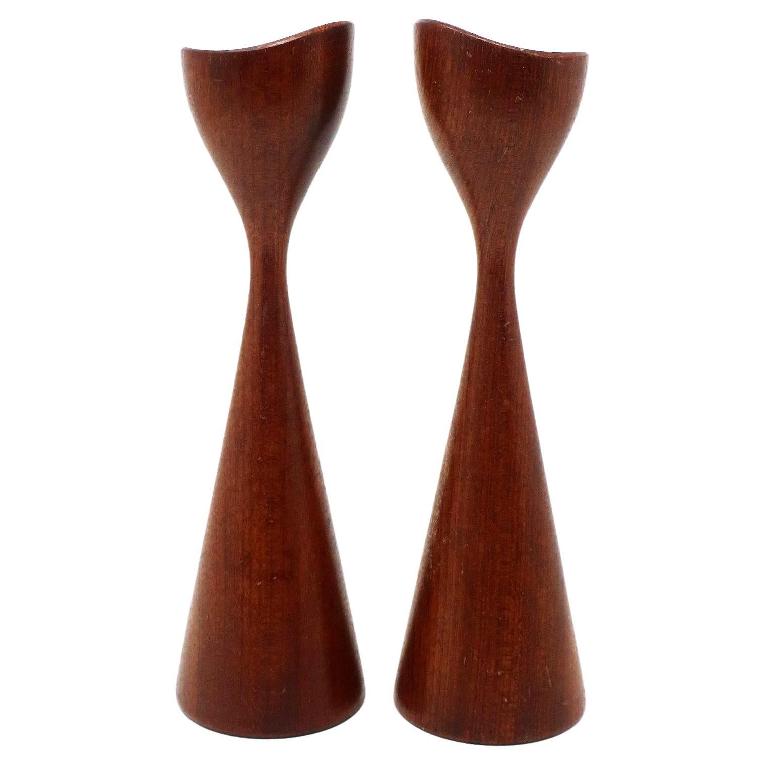 Pair of Danish Modern Teak Candleholders