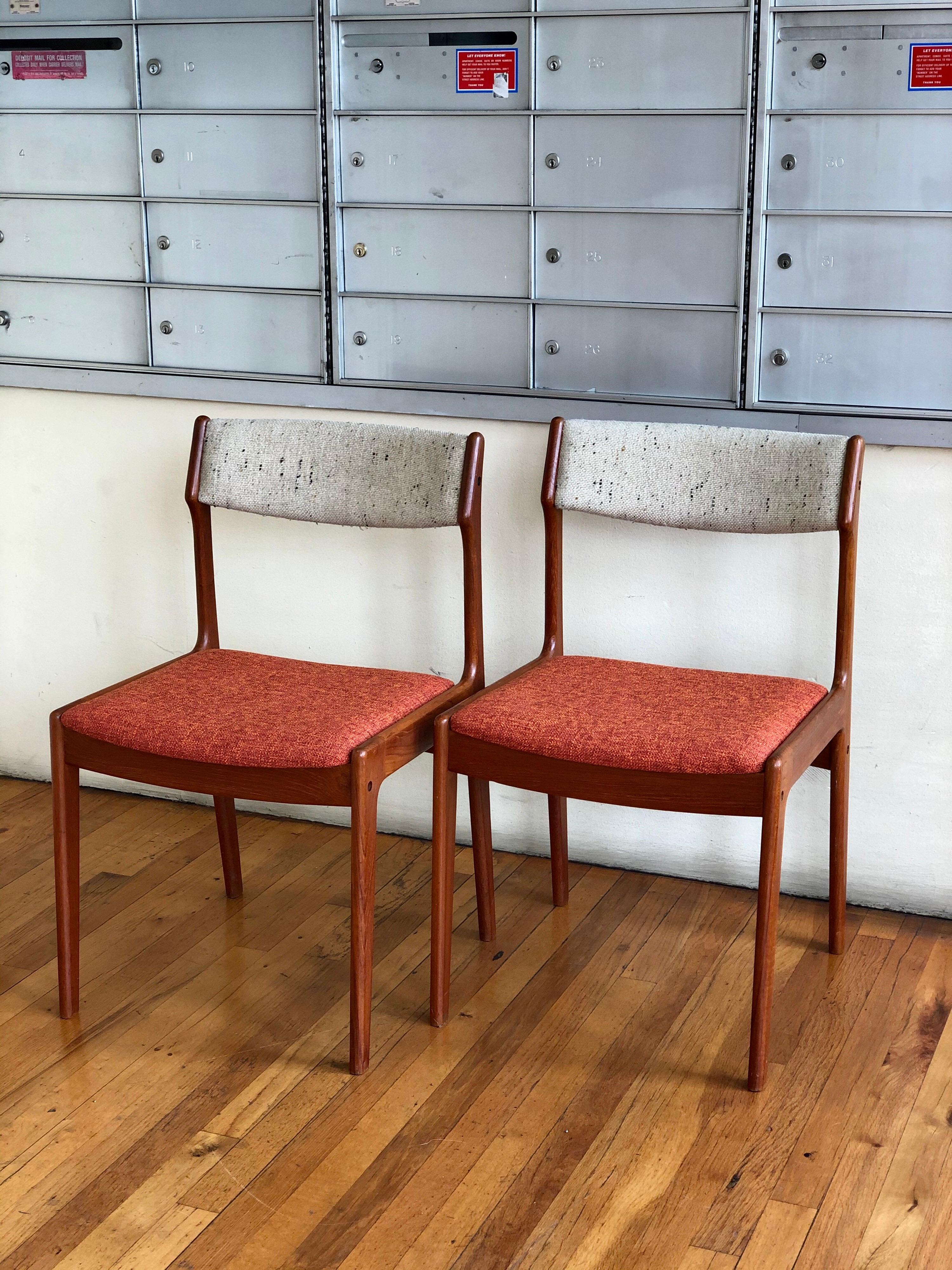 Fabric Pair of Danish Modern Teak Dining Chairs by Erik Buch