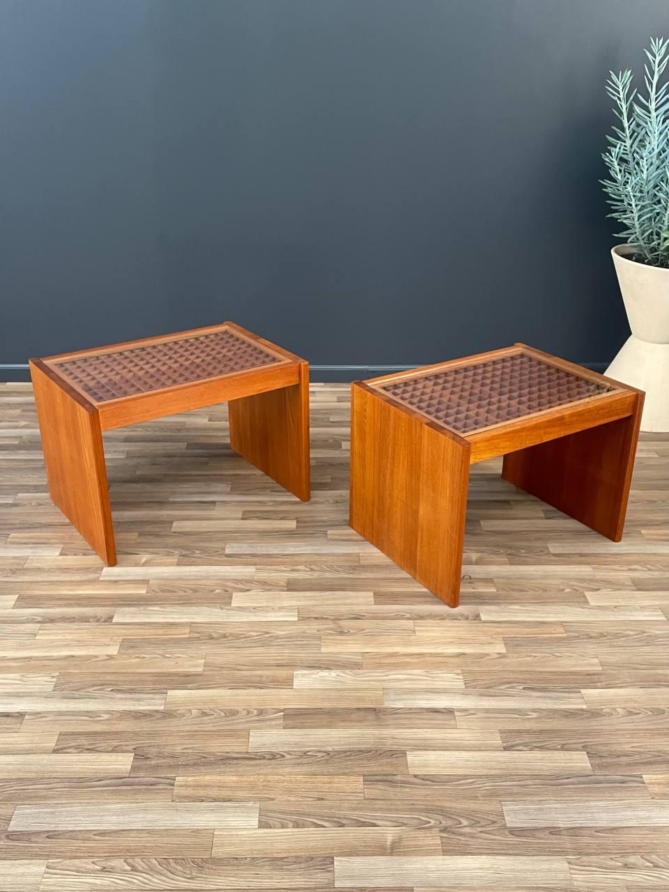 Mid-Century Modern Pair of Danish Modern Teak & Glass Side Tables by Komfort