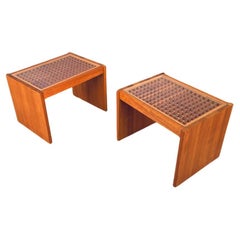 Pair of Danish Modern Teak & Glass Side Tables by Komfort