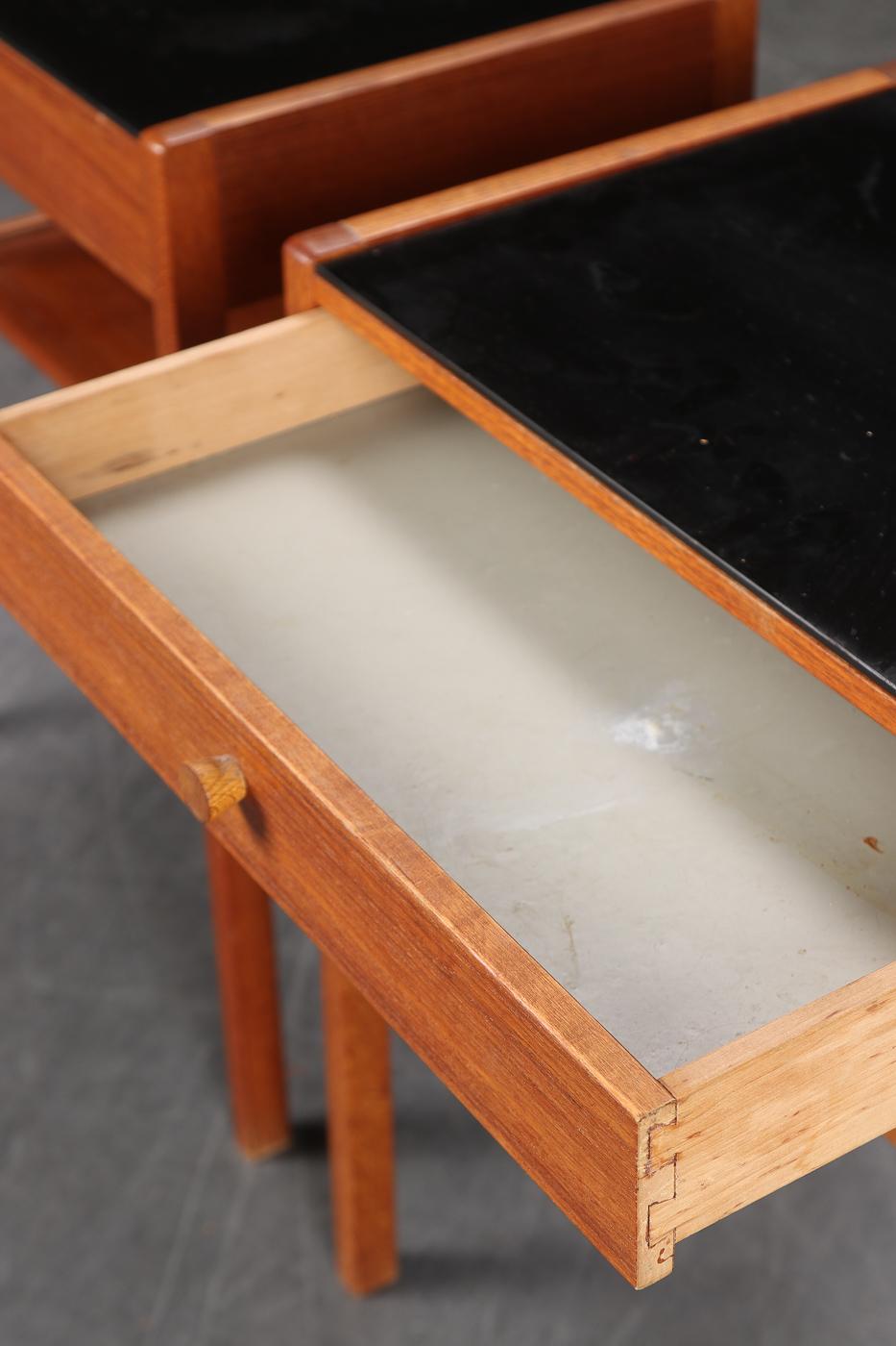 Mid-Century Modern Pair of Danish Modern Teak Single Drawer Nightstands with Glass Tops