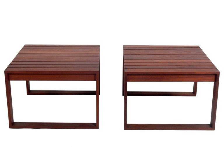 Mid-Century Modern Pair of Danish Modern Teak Slat End Tables For Sale