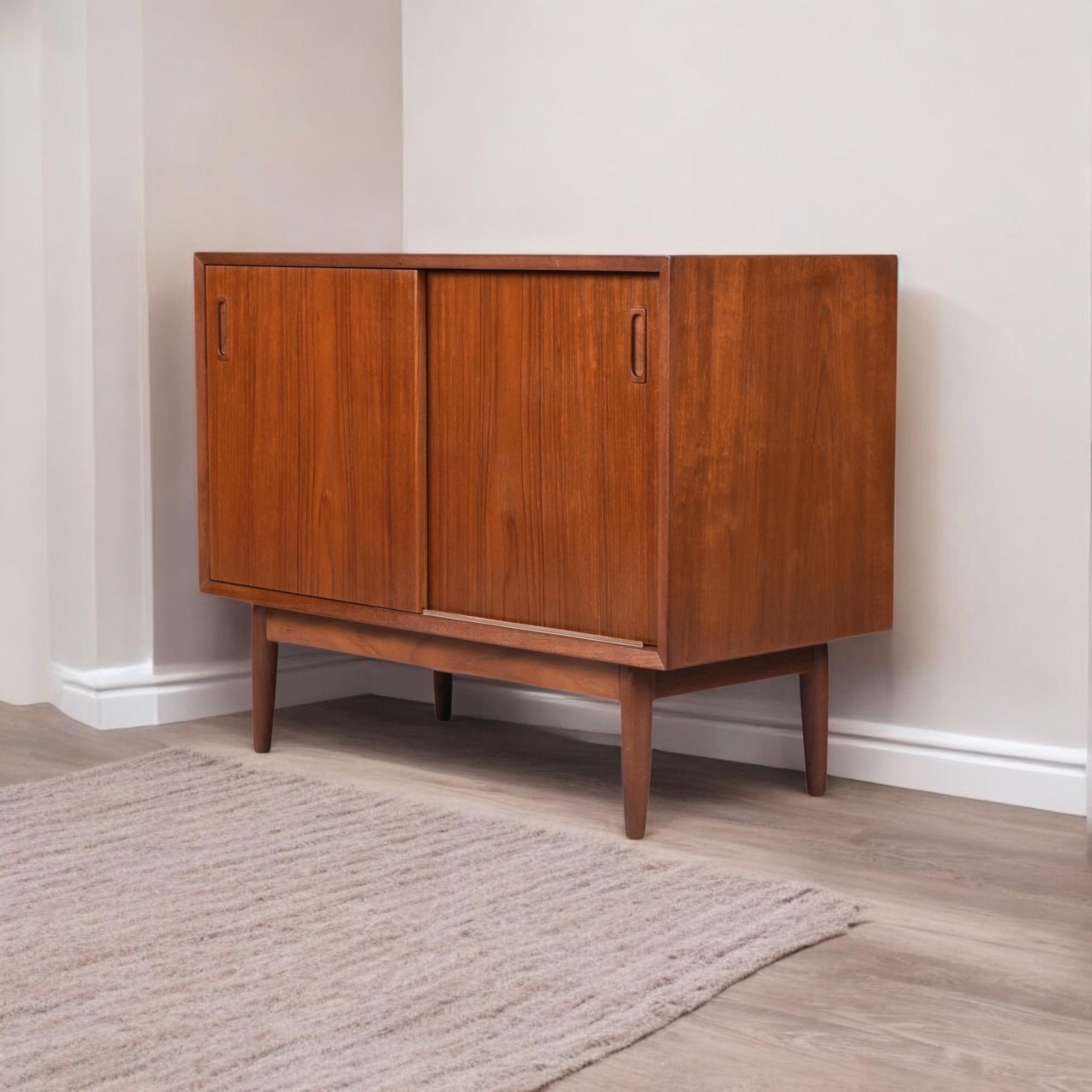 Pair of Danish Modern Teak Sliding Door Cabinets by Lyby Mobler For Sale 10
