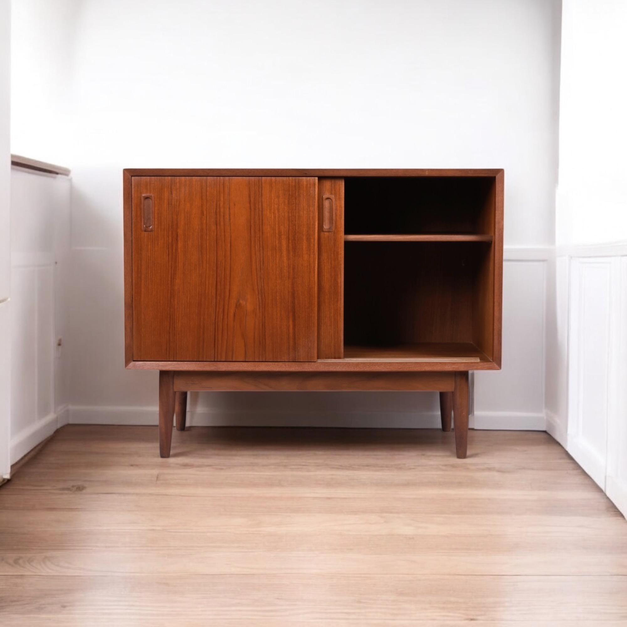 Pair of Danish Modern Teak Sliding Door Cabinets by Lyby Mobler For Sale 14