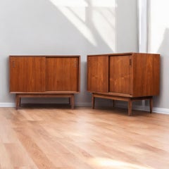Pair of Danish Modern Teak Sliding Door Cabinets by Lyby Mobler
